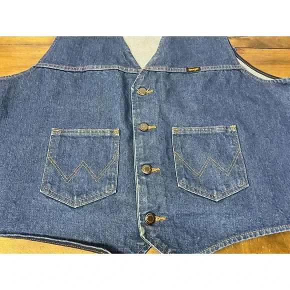 Vintage Wrangler Western Unlined Cowboy Ranch Denim Vest Size 2XL - Picture 2 of 6